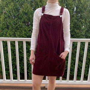 Topshop MOTO Burgundy Corduroy Overall Dress